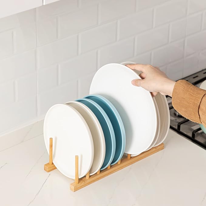 HBlife 2pcs Bamboo Dish Plate Bowl Cup Book Pot Lid Cutting Board Drying Rack - Image 4