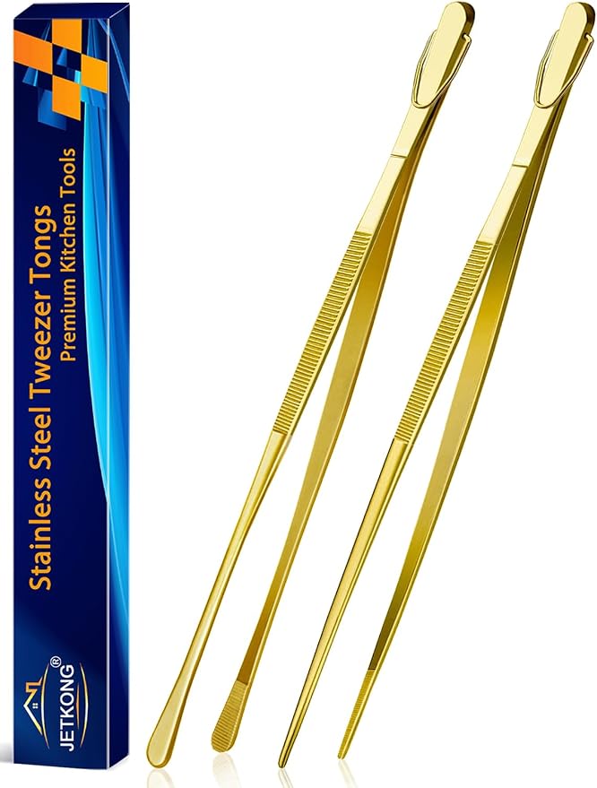 JETKONG 2 Pcs 14-Inch Cooking Tweezers Extra Long Stainless Steel Food Tweezers by JETKONG