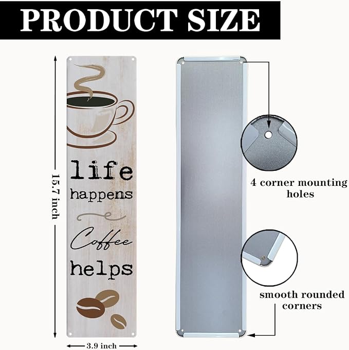 Vintage Coffee Signs, Life Happens Coffee Helps, Retro Metal Tin Sign, - Image 2