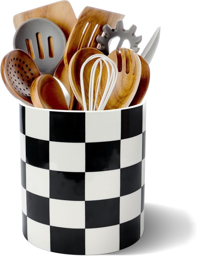 Utensil Holder for Kitchen Counter 7.2" Ceramic Utensil Holder Deep and Stable by ISTOOLL