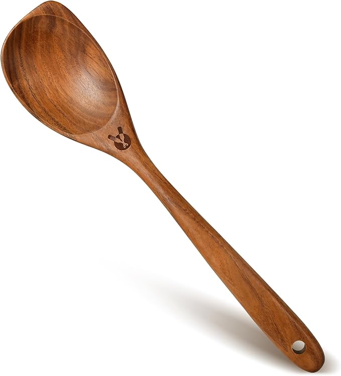 Wooden Spoons for Cooking, Natural Premium Teak Wood Corner Spoon, Good Grip by Unknown