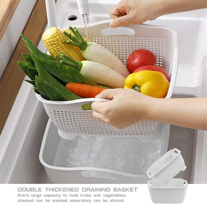 Double-layer Draining Basket Plastic Fruits Vegetable Washing Basket Food - Image 7