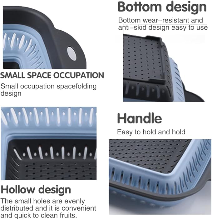 Collapsible Colander Set, Square Round Triangles Silicone Kitchen Strainer - Image 5