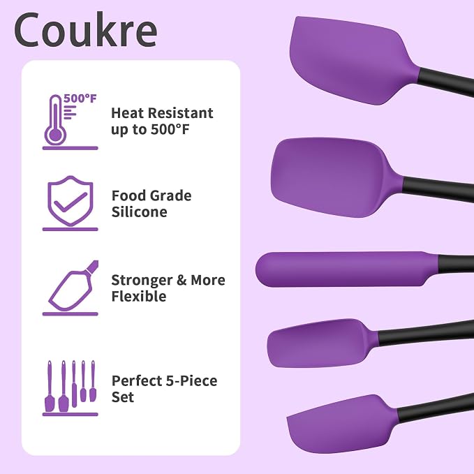 Coukre Silicone Spatula Set of 5, High Temperature Resistant, Food Grade - Image 3