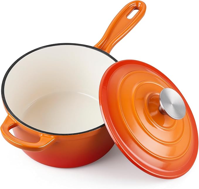 Homikit Small Cast Iron Pot, 1 QT Enameled Cast Iron Sauce Pan by Homikit
