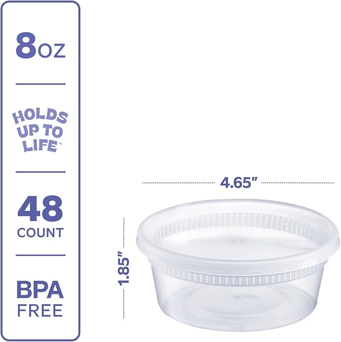 GUSTO [48 Sets - 8 oz. Plastic Deli Disposable Food Storage Containers - Slime - Image 2