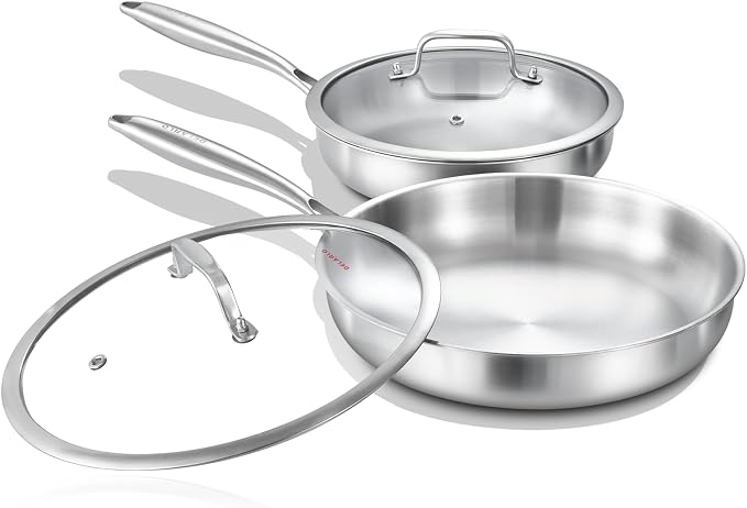 DELARLO Tri-Ply Stainless Steel Pan, 18/10 Frying Pan, Oven Safe Up to 600°F by DELARLOCOOKWARE