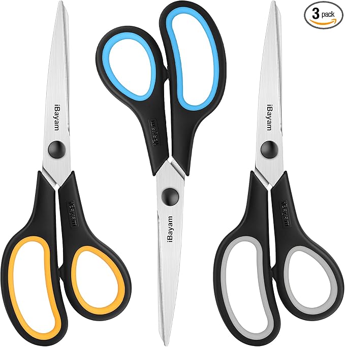 Scissors All Purpose, iBayam 8" Heavy Duty Scissors Bulk 3-Pack, 2.5mm by iBayamDirect