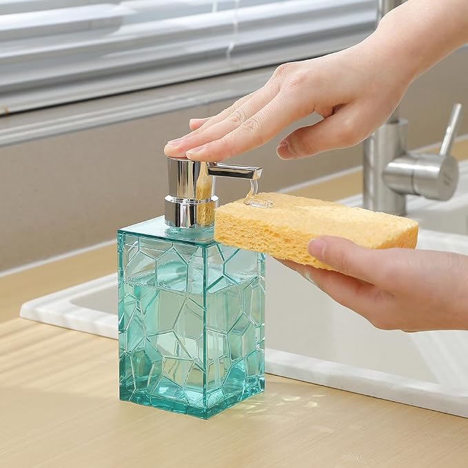 2 Pack Clear Teal Blue Rust Proof Soap Dispenser, Acrylic Plastic Hand Soap - Image 4