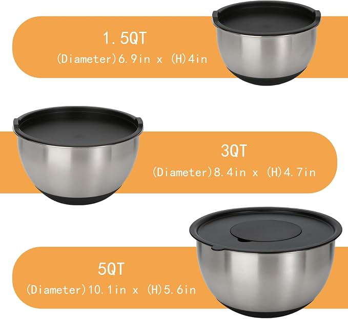 GreatChef Mixing Bowls Stainless Steel Set of 9-1.5, 5QT Bowl and Graters - Image 2