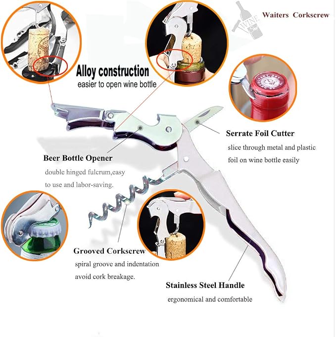 Professional Waiter Corkscrew Wine Openers Set, Heavy Duty Stainless Steel - Image 4