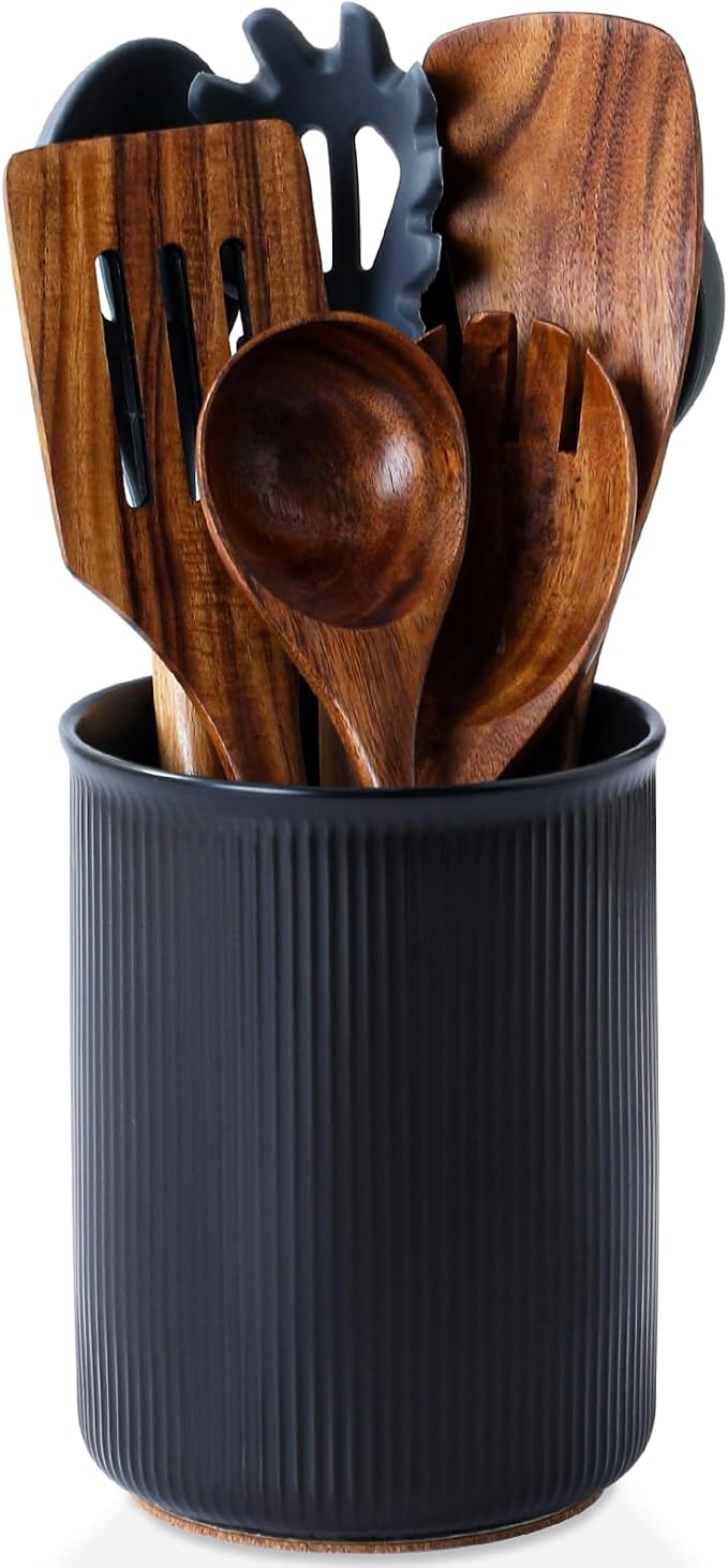 LoeJan Utensil Holder, Extra Large Utensil Crock, Stable Ceramic Utensil by LoeJan