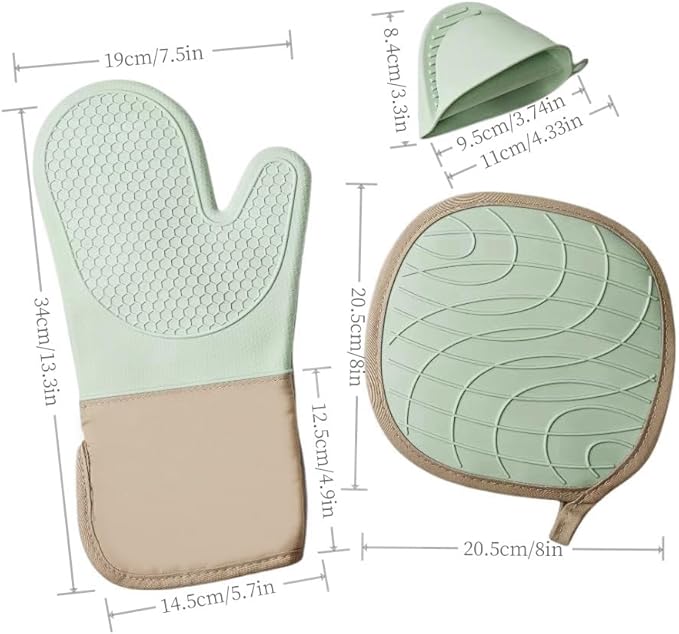 6-Piece Silicone Oven Mitts Set, Heat Resistant Kitchen Gloves - Image 3