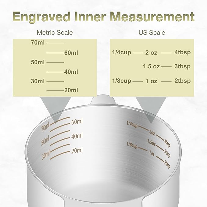 2PCS 1/3Cup Single Measuring Cup, Etched Inner Scale Stainless Steel Measure - Image 3