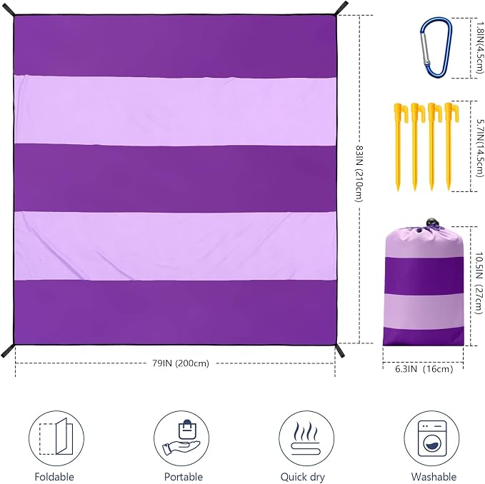 WIWIGO Beach Blanket Waterproof Sandproof Beach Mat 79" X 83"/10'x9'for 2-8 - Image 2