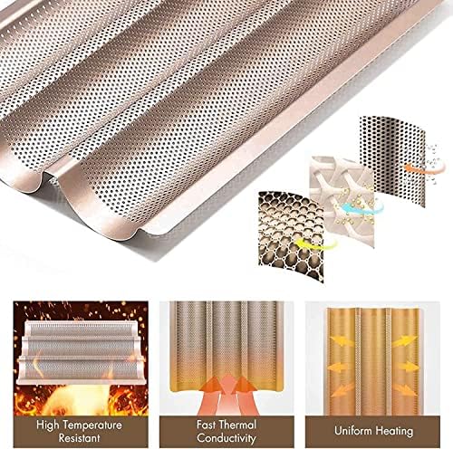 Baguette Pans for Baking 15" x 11", Carbon Steel 3 Loaf Nonstick