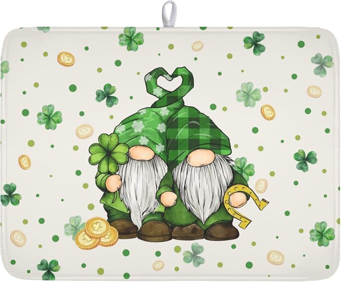 St Patrick's Day Gnome Dish Drying Mat by Anyako