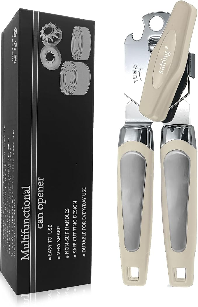 Safring Can Opener Manual, Handheld Strong Heavy Duty Stainless Steel Can Opener by Safring