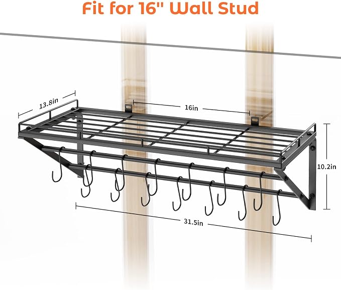 OROPY 31 Inch Wall Mounted Pot Rack Storage Shelf - Image 5
