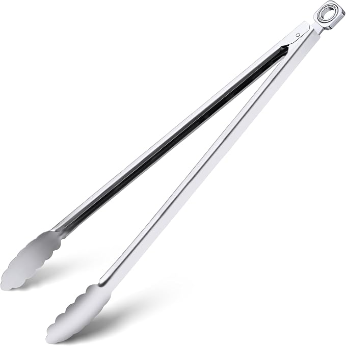 Grill Tongs - 17 Inch Extra Long BBQ Tongs, Heat Resistant Stainless Steel by HE-SANQI