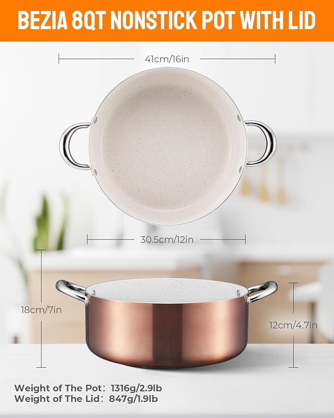 BEZIA Large 8 Quart Nonstick Cooking Pot - Image 5