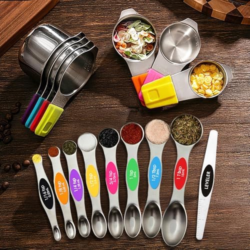 16PCS Magnetic Measuring Cups & Spoons Set,Heavy Duty 304 Stainless
