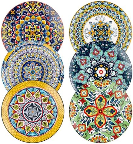 HENXFEN LEAD Boho Ceramic Salad & Dessert Plates Set of 6, 8.5 Inch