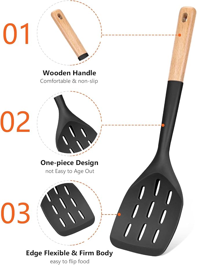 Pack of 2 Silicone Spatula, Non Stick Cooking Utensil Set Wooden Handle Kitchen - Image 3