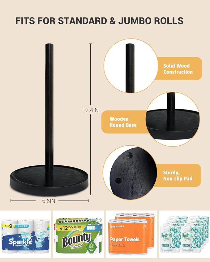 NESAPTO Paper Towel Holder Countertop, Wooden Freestanding Paper Towel Stand - Image 3