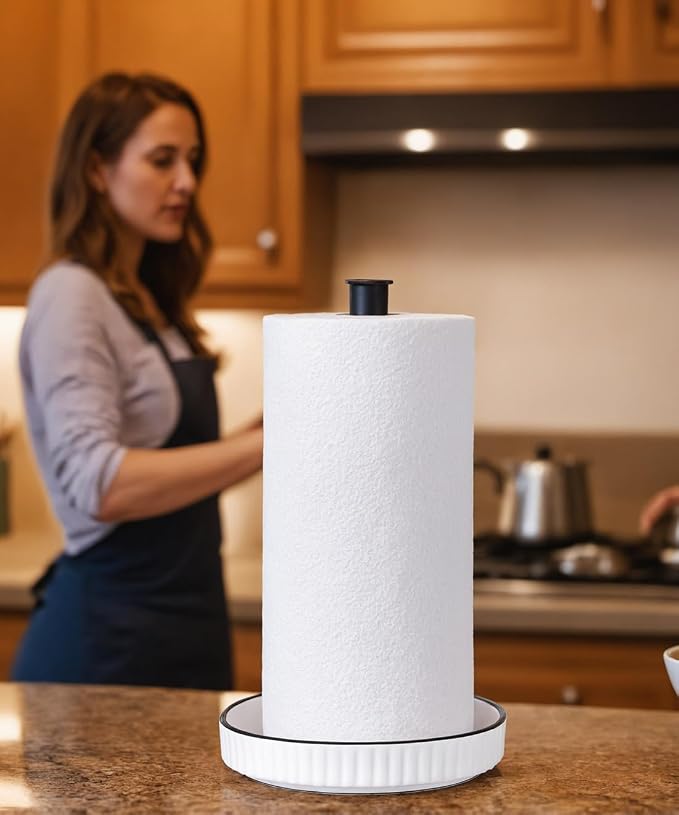 VROOMIUM Black Paper Towel Holder Countertop, Ceramic Base Easy-to-Clean - Image 6