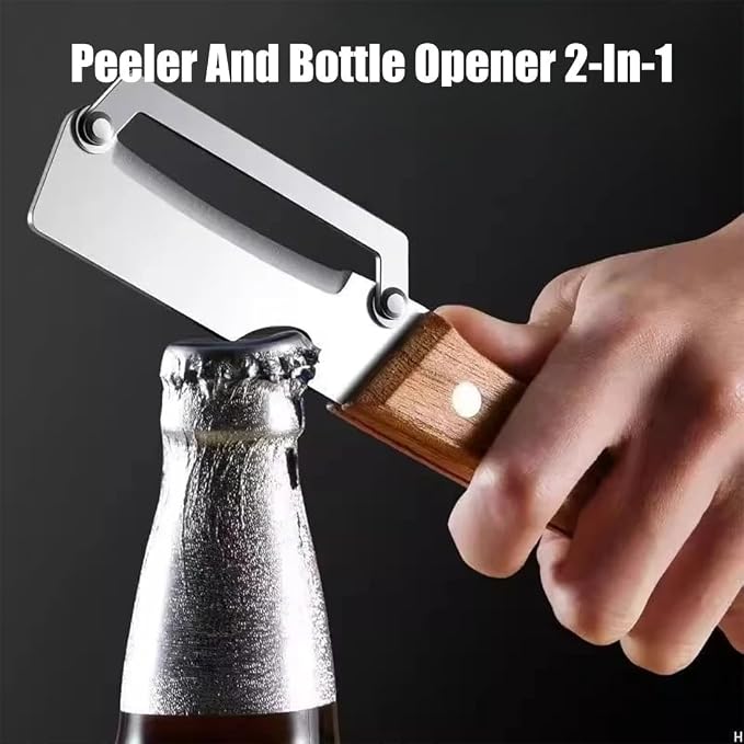 Premium Vegetable Peeler with Wooden Handle and Bottle Opener: 2-in-1 Stainless - Image 3