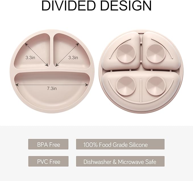 Eascrozn Silicone Feeding Set, 2 Pack Divided Toddler Plates - Image 2