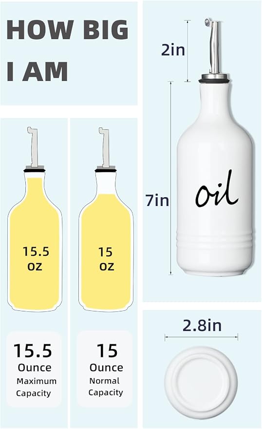 Farmhouse Ceramic Oil and Vinegar Dispenser Bottle Set, 15 oz - Image 4