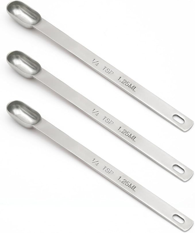 3PCS 1/4tsp Single Measuring Spoon, Stainless Steel Long Handle Individual by BERYLER