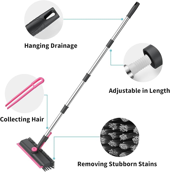 AIR U+ Floor Scrub Brush with Long Handle, 3 in 1 Scrape and Heavy-Duty Stiff - Image 5