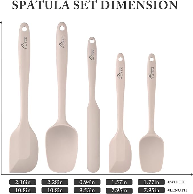 HOTEC 600℉ Heat Resistant BPA-Free Silicone Rubber Spatula Set, Kitchen Cooking - Image 2