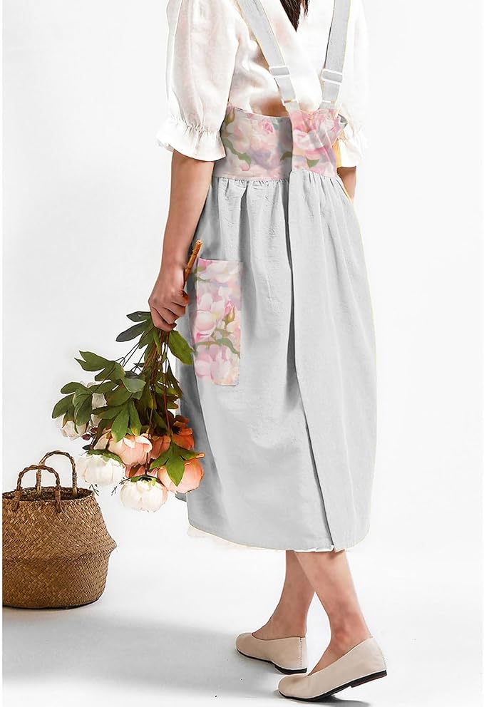 Uaussi Cotton Linen Apron Cross Back Work Apron - Image 4