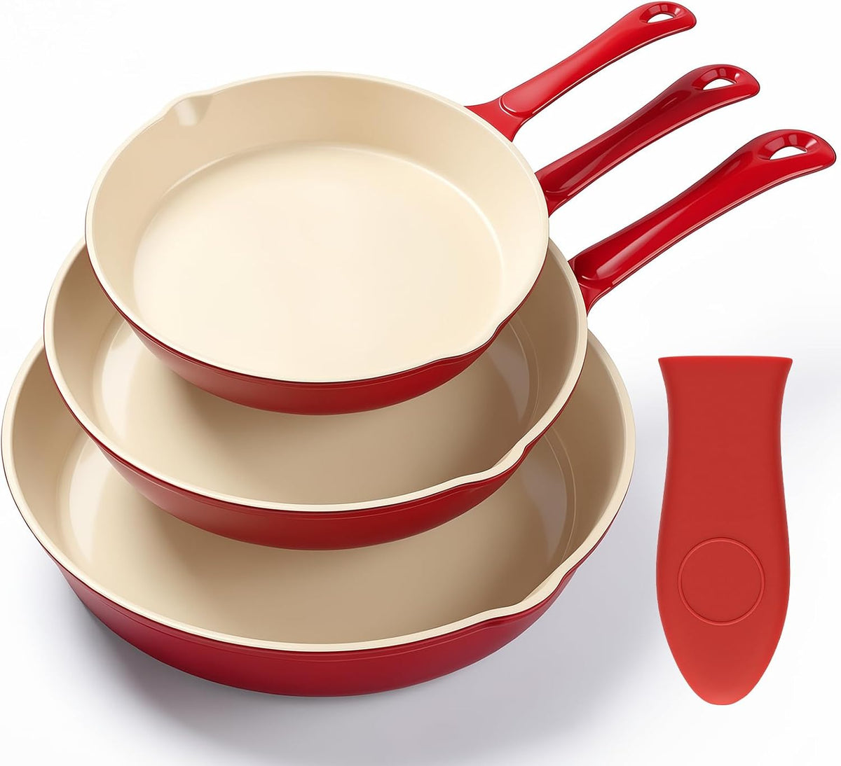 Enameled Cast Iron Skillet 3-Piece Set, Nonstick Heavy-Duty 11", 10"