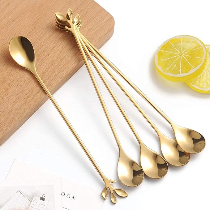 AnSaw 6-Piece Elegant Gold Leaf Long Handle Teaspoons - Image 5