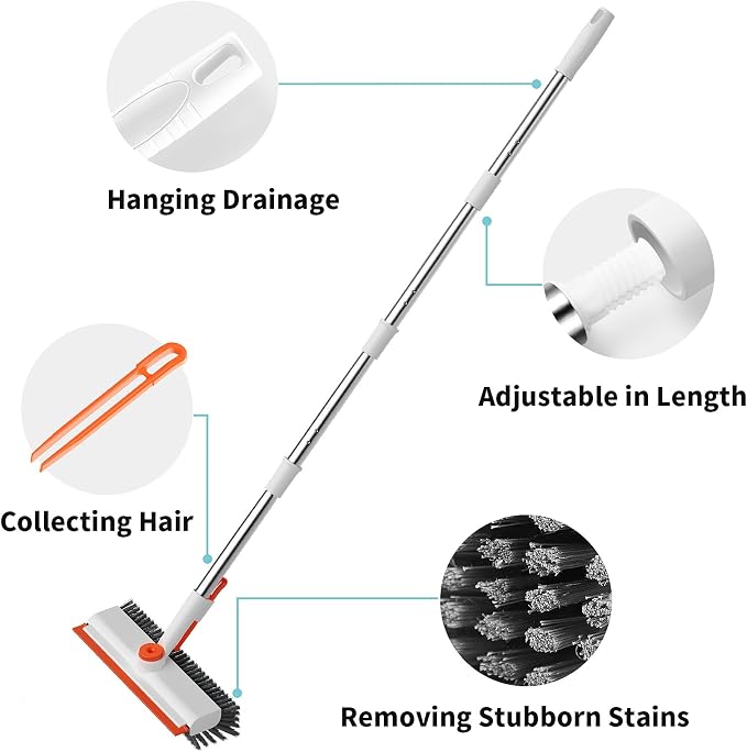 AIR U+ Floor Scrub Brush with Long Handle, 3 in 1 Scrape and Heavy-Duty Stiff - Image 5