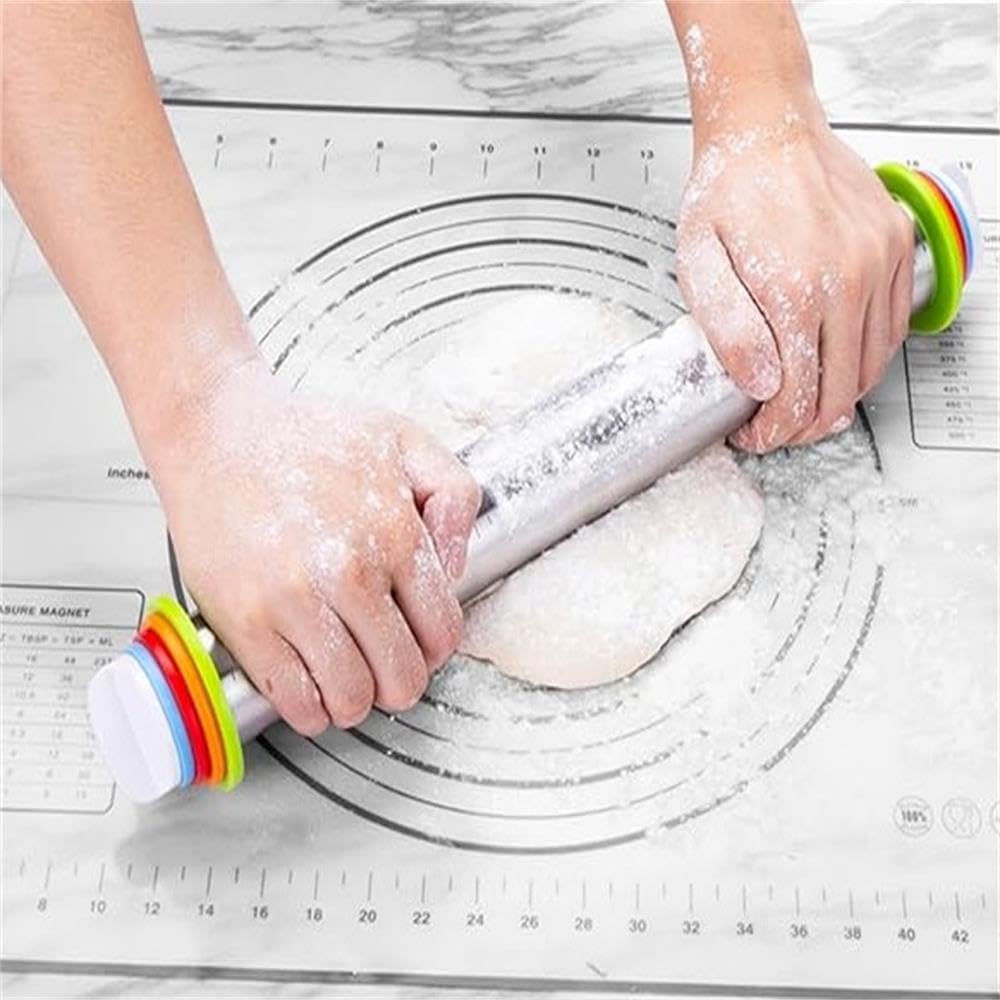 AMUZHI Rolling Pin nonstick and Silicone Baking Pastry Mat (black)