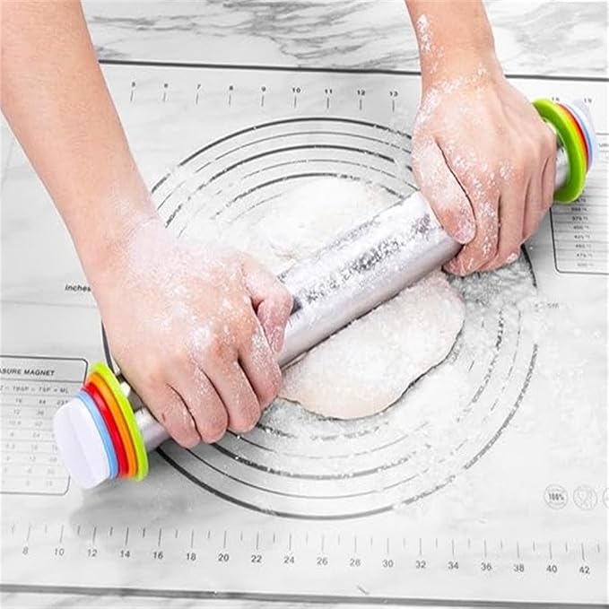 Rolling Pin nonstick and Silicone Baking Pastry Mat combo kit, Adjustable - Image 8