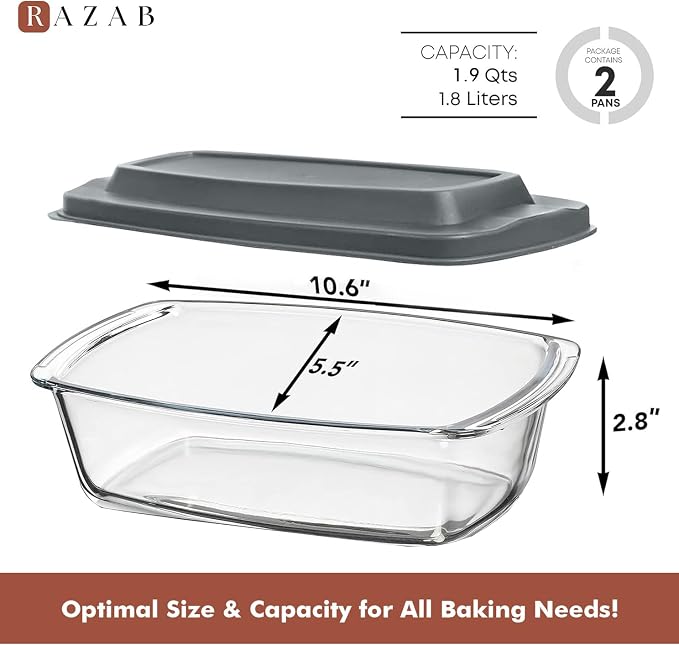 Razab LARGE 7.6 Cups/1800 ML/1.9 Qt Glass Loaf Pan - Image 3