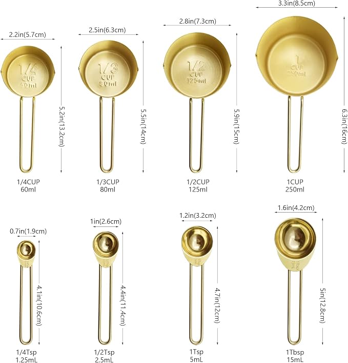 Gold Measuring Cups and Spoons Set of 8 pcs, Stainless Steel Measuring Cups and - Image 2
