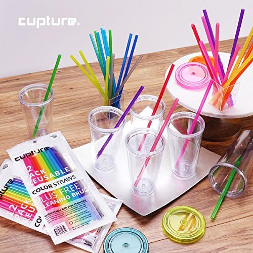 Cupture Reusable & Unbreakable Color Straws - 12 Count + Free Brush