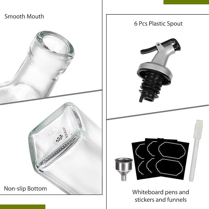 YEBODA 8oz Clear Glass Olive Oil Dispenser Bottles, and Vinegar Cruet Bottle - Image 4