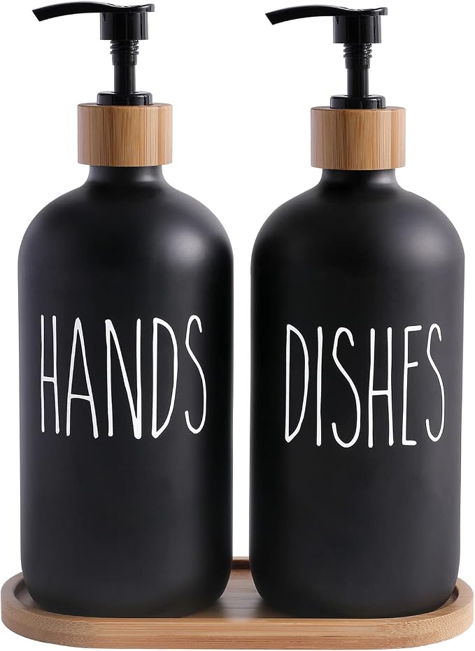 MOMEEMO Black Soap Dispenser Set, Contains Hand and Dish Soap Dispenser by MOMEEMO