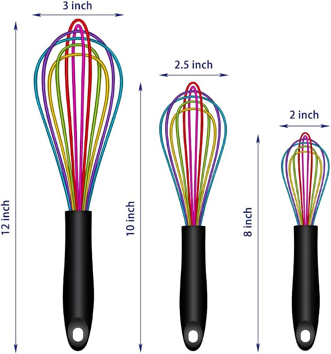 OYV Dishwasher Safe Colorful Silicone Whisk, Sealed Waterproof Design Set of 3 - Image 6