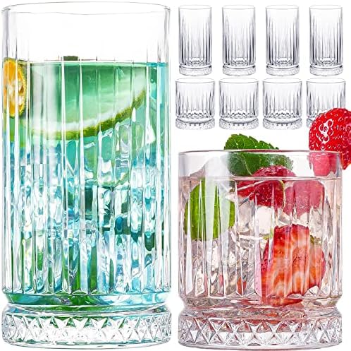Crystal Drinking Glasses, Set of 8 Durable Glass Cups-4 Highball