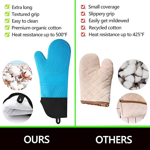 Silicone Oven Mitts and Pot Holders Set, MTZRFLL Extra Long Heat Resistant Oven - Image 3